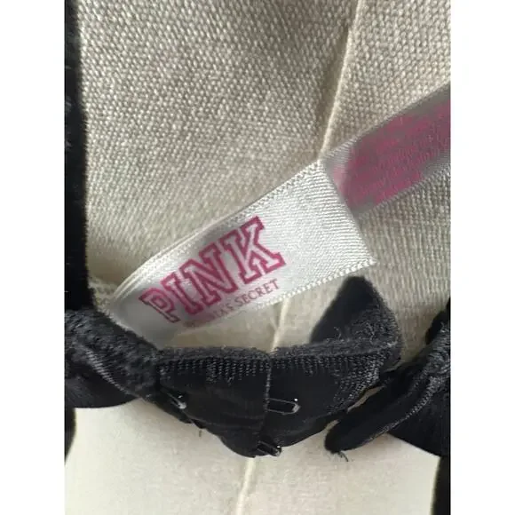 Victoria's Secret PINK Black Velvet Triangle Bralette Large Bra Women’s Tank - Picture 6 of 7